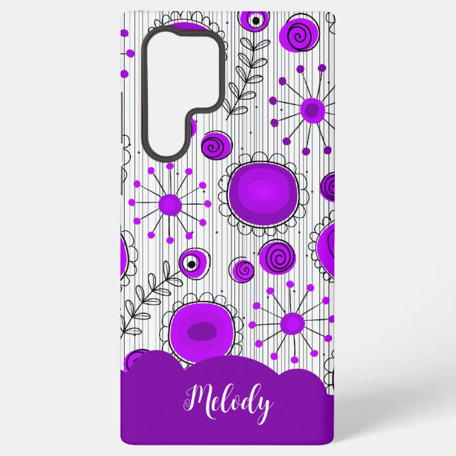Whimsical purple white hearts flowers floral name samsung galaxy case (Back)