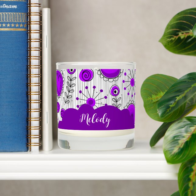 Whimsical purple white hearts flowers floral name scented candle (Shelf)