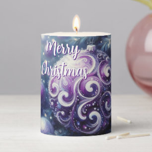 Whimsical Purple White Ornament Swirls Seasonal Pillar Candle