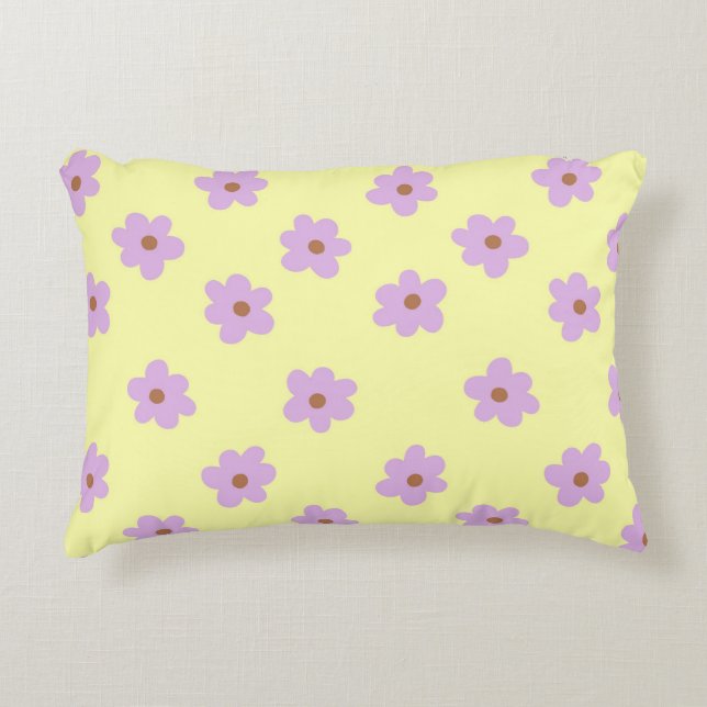 Whimsical Purple & Yellow Floral Retro Cheerful Accent Pillow (Front)