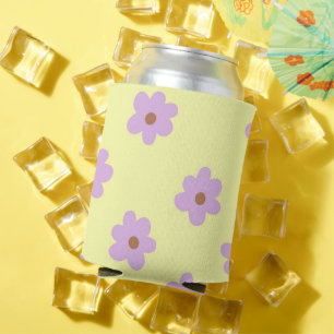 Whimsical Purple & Yellow Flower Retro Cheerful Can Cooler