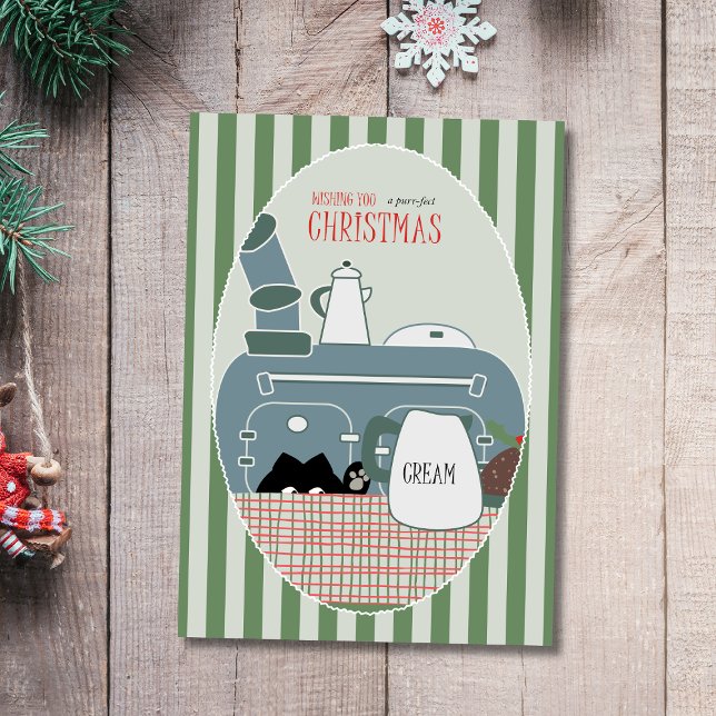  Whimsical Purr-fect Christmas Cat by the Stove Holiday Card (Creator Uploaded)