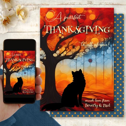 Whimsical Purrfect Cat Thanksgiving Holiday Card