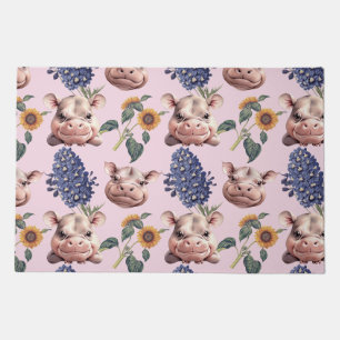 Whimsical Pygmy Hippo & Floral Door Mat