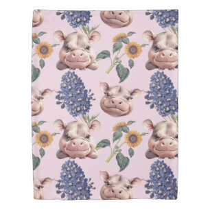 Whimsical Pygmy Hippo & Floral Duvet Cover