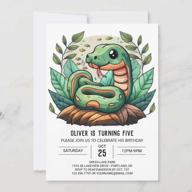 Whimsical Python Birthday Invitation | Zazzle