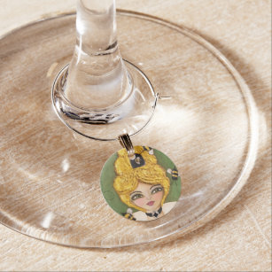 Whimsical Queen Bee Hive Cute Girl Colorful Artsy Wine Charm