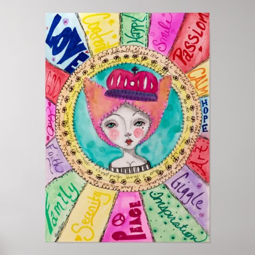 Whimsical Queen Colorful Watercolor Art Cute Fun Poster