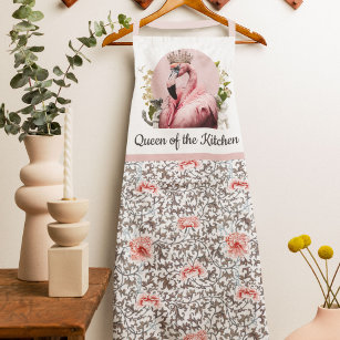 Whimsical Queen of the Kitchen Pink Flamingo Apron