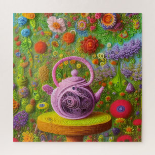 Whimsical Quilled Teapot Landscape Jigsaw Puzzle