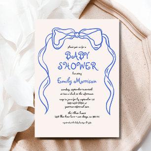 Whimsical Quirky Blue Bow Baby Boy Shower Invitation