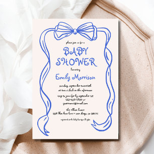 Whimsical Quirky Blue Bow Boy Baby Shower Invitation