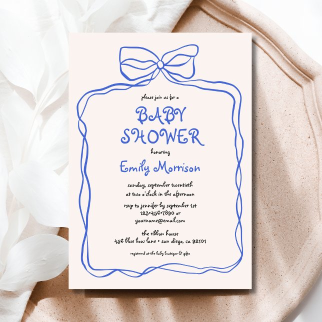 Whimsical Quirky Blue Bow Boy Baby Shower Invitation (Creator Uploaded)