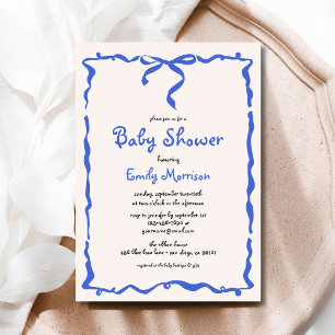 Whimsical Quirky Blue Bow Boy Baby Shower Invitation