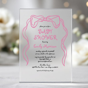 Whimsical Quirky Blush Pink Bow Baby Shower Acrylic Invitations