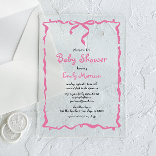 Whimsical Quirky Blush Pink Bow Baby Shower Acrylic Invitations