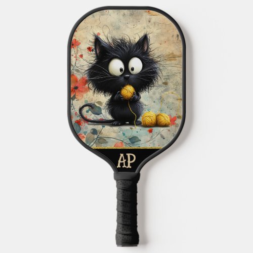 *~*  Whimsical Quirky Cat AP68 Floral 11  PHOTO Pickleball Paddle