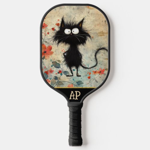 *~*  Whimsical Quirky Cat AP68 Floral 15  PHOTO Pickleball Paddle