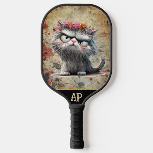 *~*  Whimsical Quirky Cat AP68 Floral 2  PHOTO Pickleball Paddle