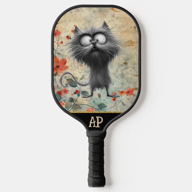 *~*  Whimsical Quirky Cat AP68 Floral 6  PHOTO Pickleball Paddle (Front)
