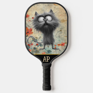 *~*  Whimsical Quirky Cat AP68 Floral 6  PHOTO Pickleball Paddle