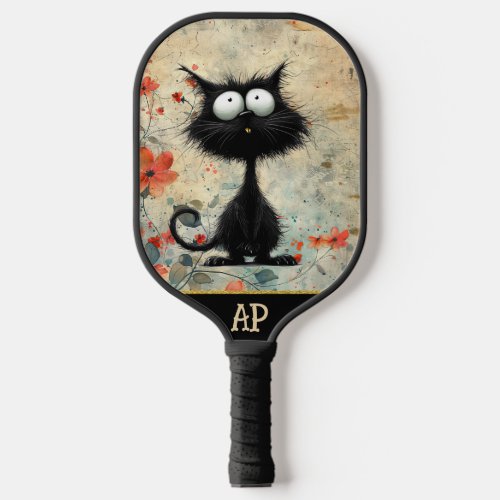 *~*  Whimsical Quirky Cat AP68 Floral 9  PHOTO Pickleball Paddle