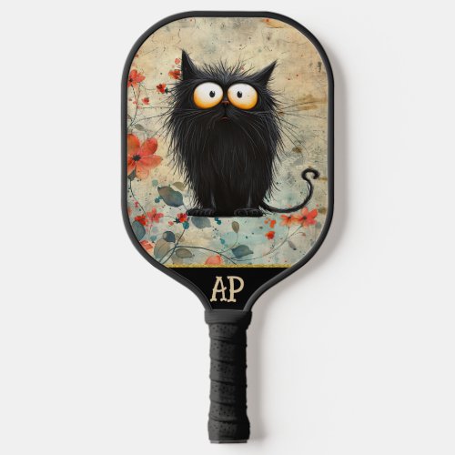 *~*  Whimsical Quirky Cat AP68 Floral  PHOTO 10 Pickleball Paddle