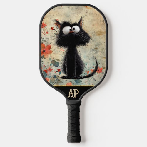 *~*  Whimsical Quirky Cat AP68 Floral  PHOTO 15 Pickleball Paddle