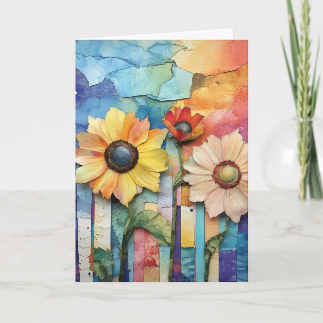 Whimsical Quirky Daisy Type Flowers Hello Folded Card (Front)