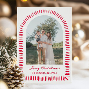 Whimsical Quirky Dash Border Christmas Holiday Letterpress Photo Cards