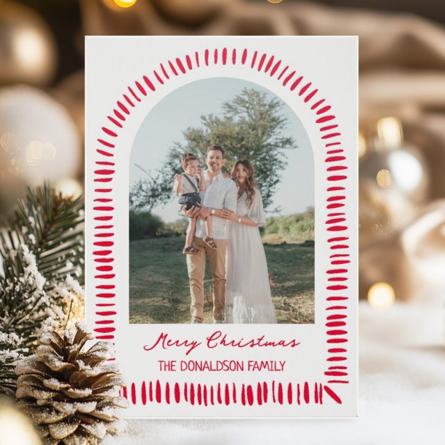 Whimsical Quirky Dash Border Christmas Holiday Letterpress Photo Cards (Creator Uploaded)