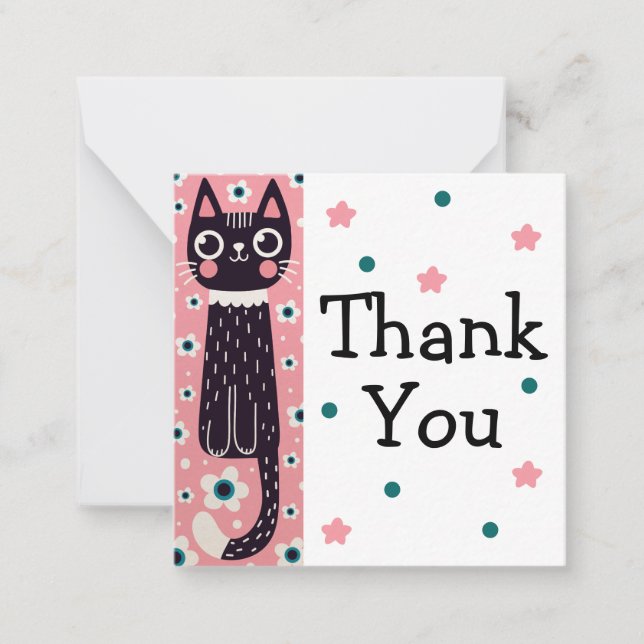 Whimsical Quirky Doodle Black Cat Drawing  Note Card (Front)