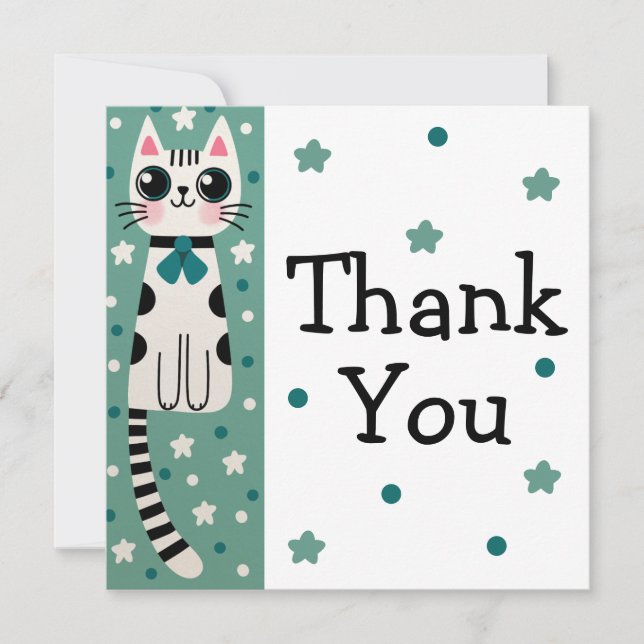 Whimsical Quirky Doodle Cat Drawing Thank You Card (Front)