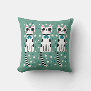 Whimsical Quirky Doodle Cat Drawing Throw Pillow