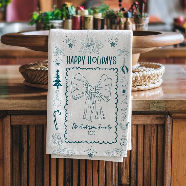 Whimsical Quirky Doodle Holiday Kitchen Towel (Creator Uploaded)