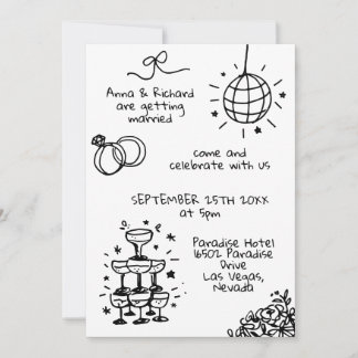 Whimsical Quirky Doodle Photo Fun Wedding Invitation