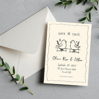 Whimsical Quirky Dove Hand Drawn Save the Date