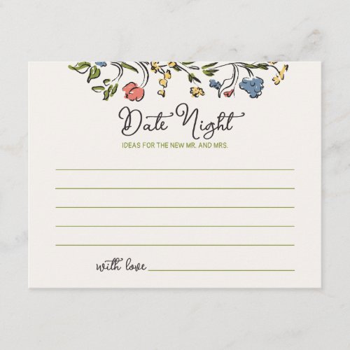 Whimsical Quirky Floral Bridal Shower Date Night Enclosure Card