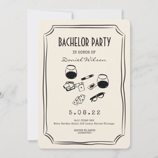 Whimsical Quirky Funky Cigar and Whisky Bachelor  Invitation (Front)