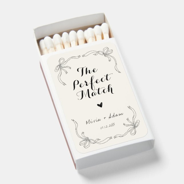 Whimsical Quirky Hand Drawn Bow Favor Matchboxes (Front Open)