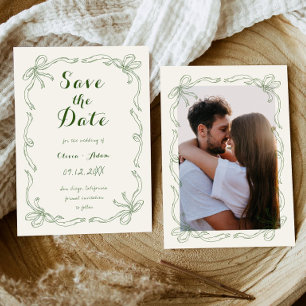 Whimsical Quirky Hand Drawn Bow Green Save The Date