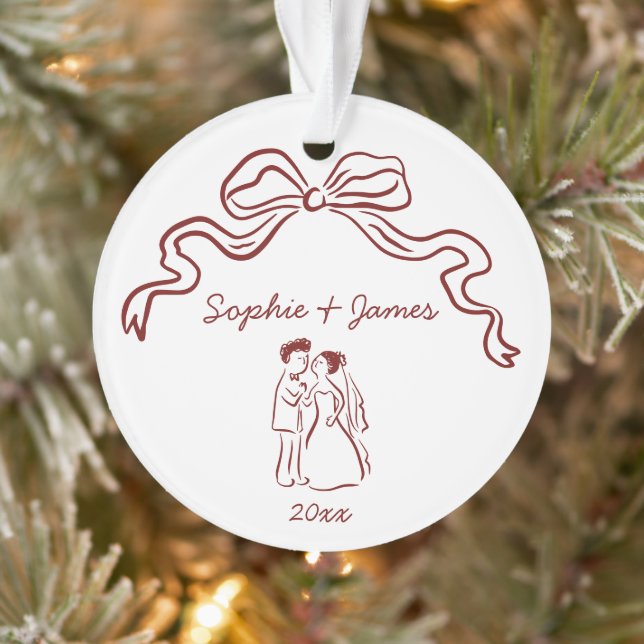 Whimsical Quirky Hand Drawn Bow Wedding Christmas  Ornament (Tree)