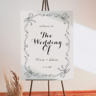 Whimsical Quirky Hand Drawn Bow Welcome Sign