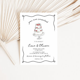 Whimsical Quirky Hand Drawn Cherry Cake Wedding Invitation