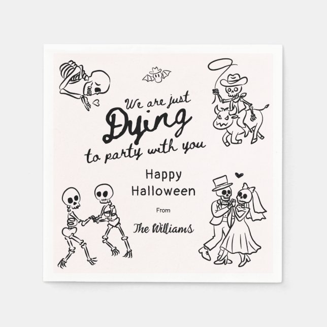 Whimsical Quirky Hand Drawn Doodles Halloween Napkins (Front)