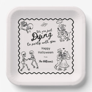 Whimsical Quirky Hand Drawn Doodles Halloween Paper Plates