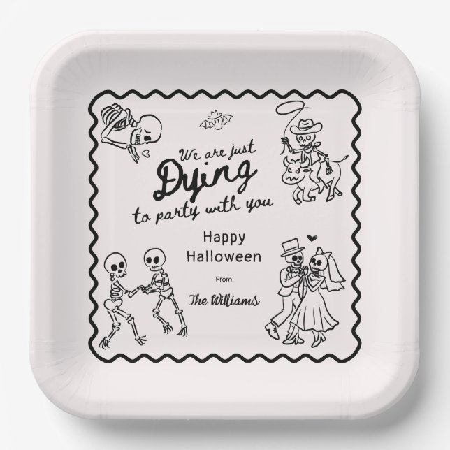 Whimsical Quirky Hand Drawn Doodles Halloween Paper Plates (Front)