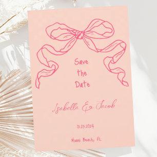 Whimsical Quirky Hand Drawn Pink Bow Save the Date Invitation