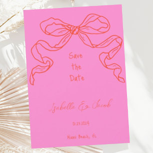 Whimsical Quirky Hand Drawn Pink Bow Save the Date Invitation