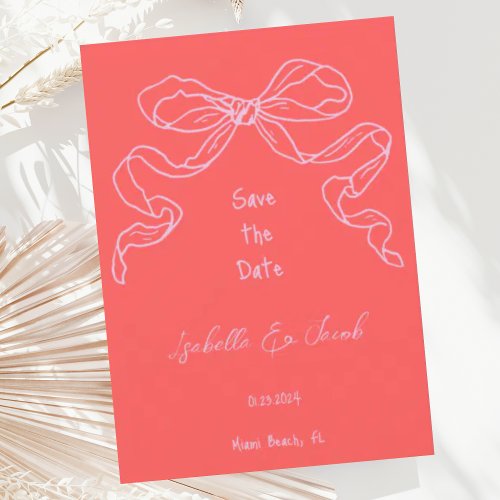 Whimsical Quirky Hand Drawn Red Bow Save the Date Invitation